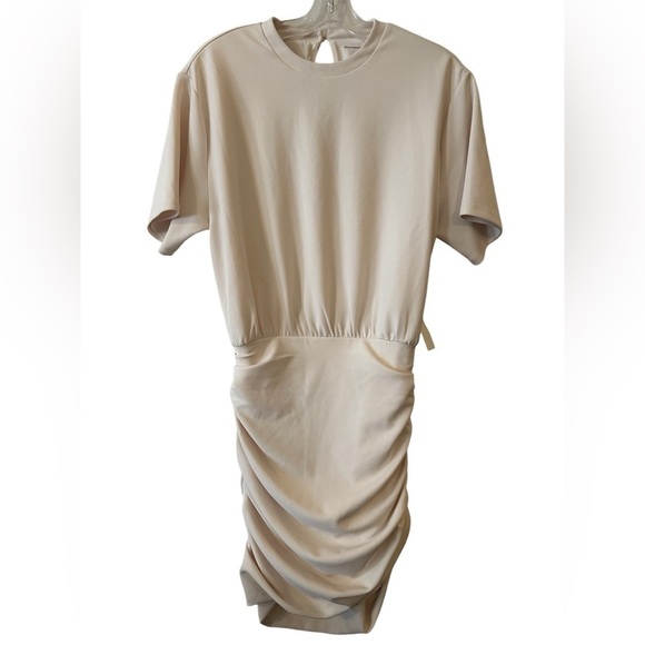 Abercrombie & Fitch Ruched Knit Short Sleeve Mini Dress in Cream - Picture 6 of 10